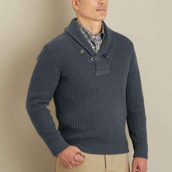 Duluth Trading Men's MD High-Neck Infantry Knit Sweater Cotton Wool Blend Gray